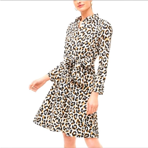 J. Crew Factory Dresses & Skirts - NEW J. Crew Leopard Print Tie Waist Shirt Dress Size 10 Cotton Poplin Casual